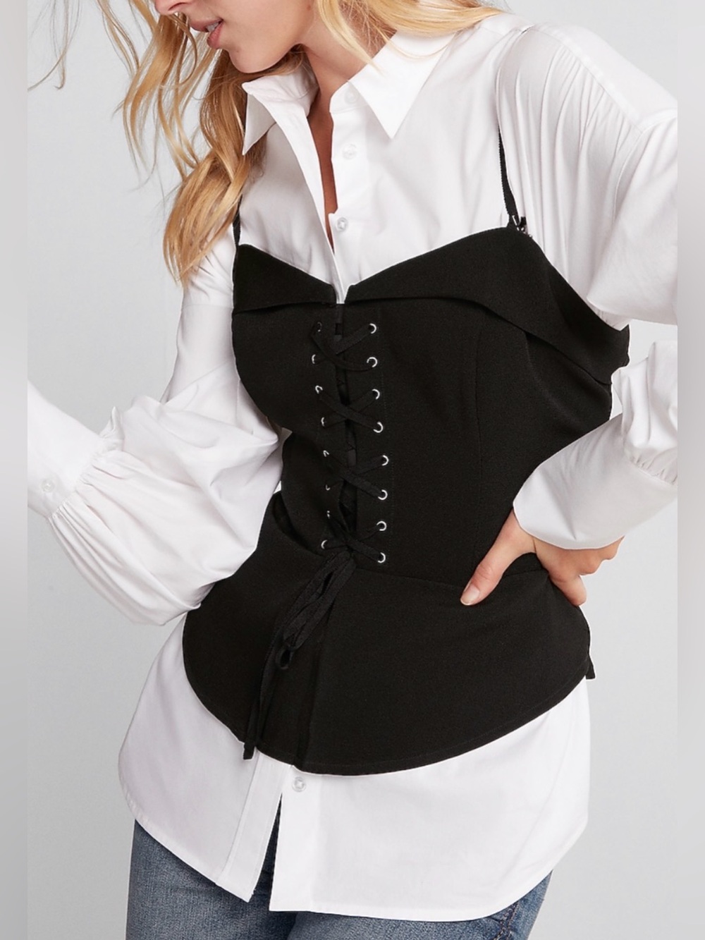 Express Black Lace-Up Bustier Crop Top